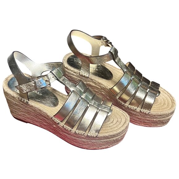 Tory Burch Espadrille Wedge Sandals Spark Gold Metallic Leather New Size 5.5 - Picture 16 of 16